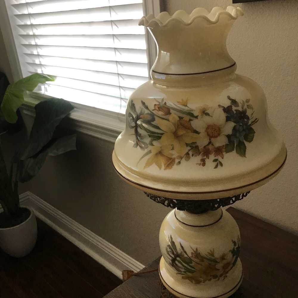 Vintage lamp hand painted with stained glass .